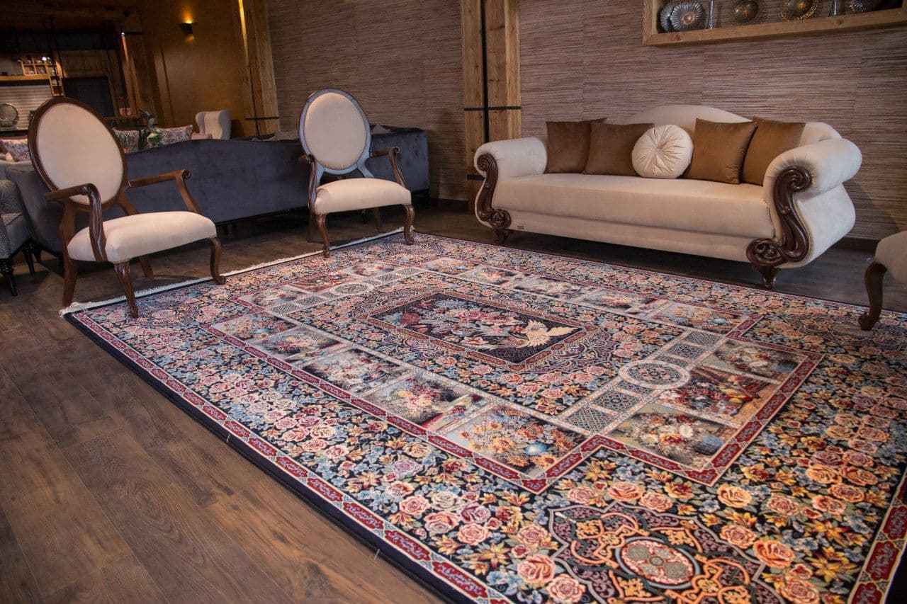 فرش باغ ارم رنگ سرمه ای